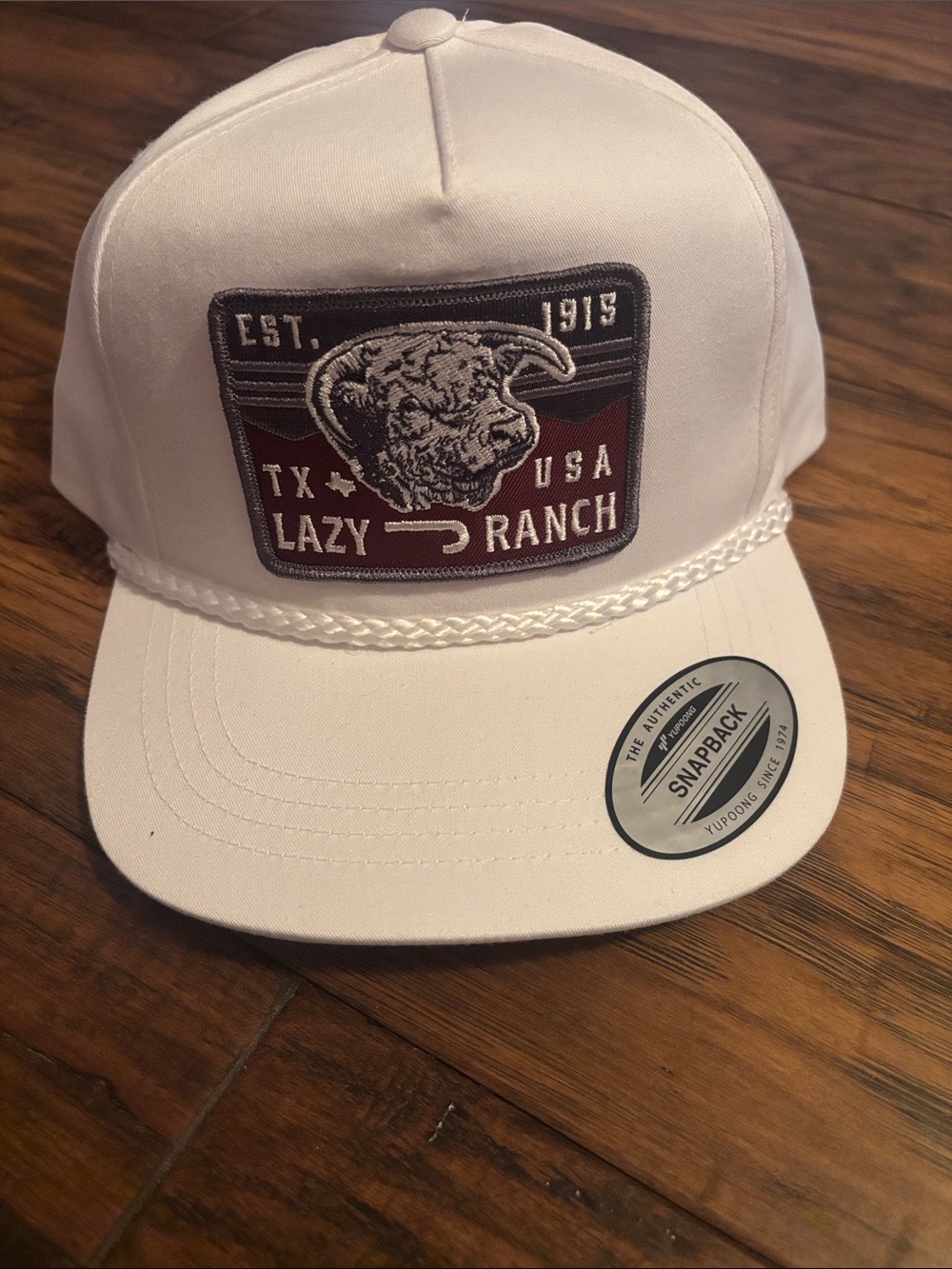 Lazy Ranch White Snapback Hat with Bull Patch